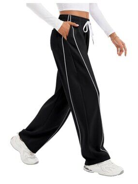 Cotton Blend High Rise Wide Leg Track Pants Barrel Sweatpants